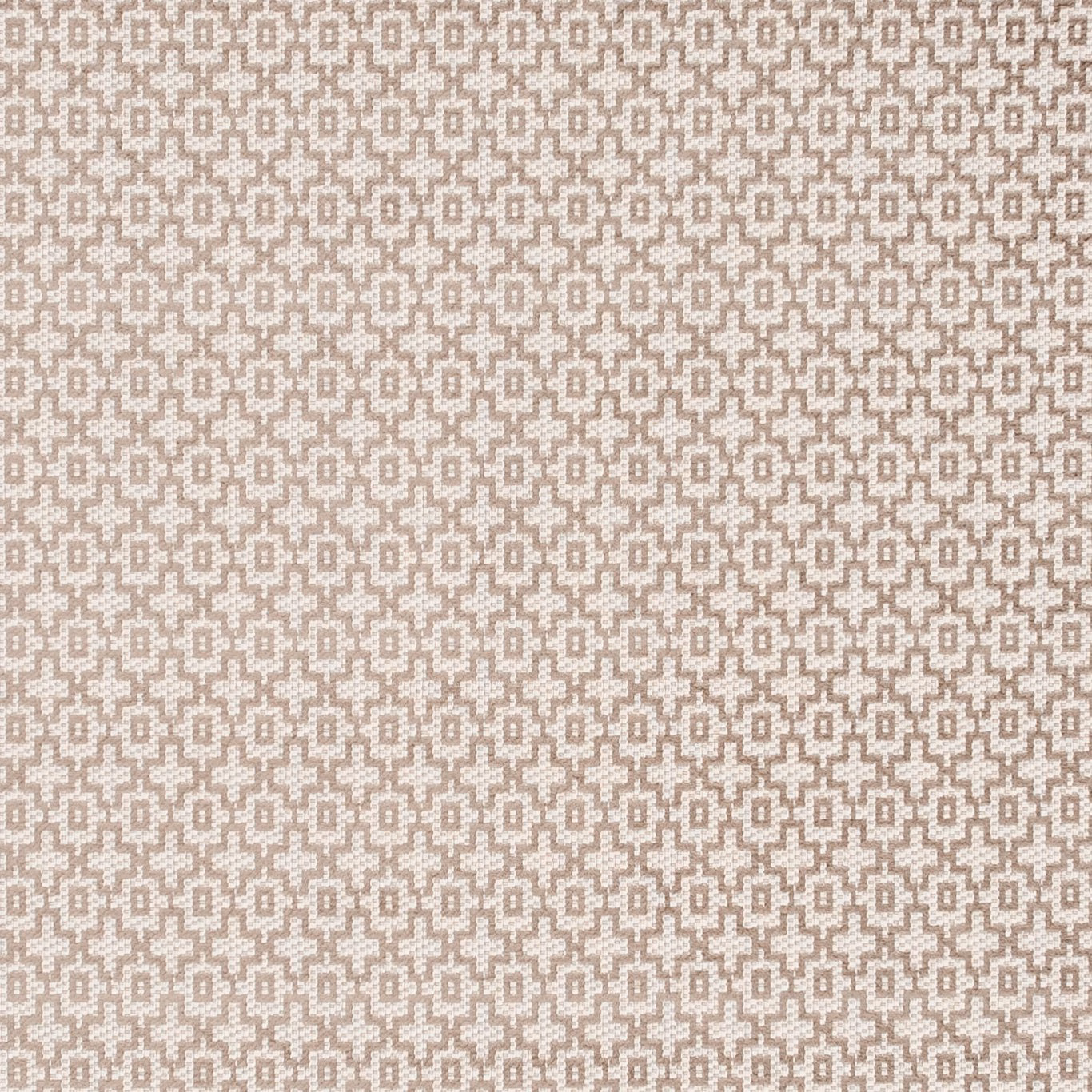 Warm taupe and ivory woven fabric with a small interlocking geometric lattice