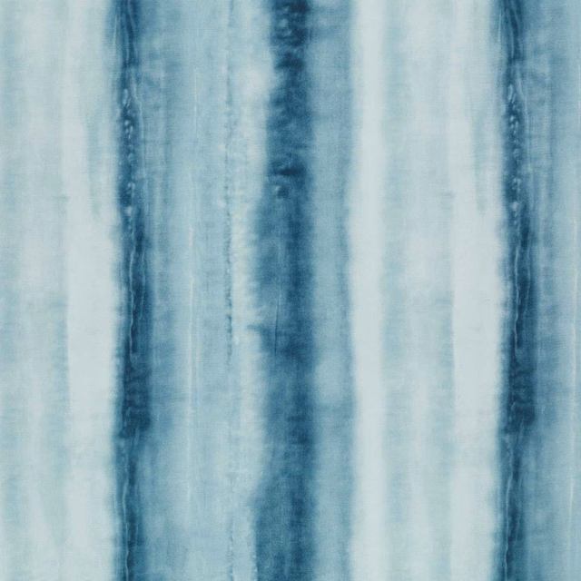 Pale azure sheer with mottled vertical bands in watery blue and deep indigo