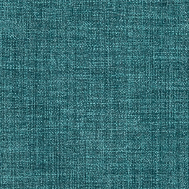 Close-up of azure teal woven fabric with fine crosshatched slub texture