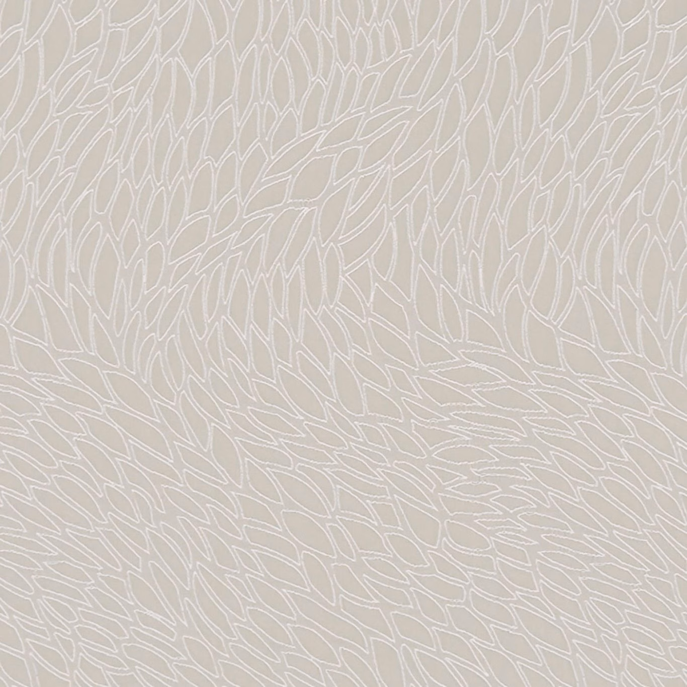 Pale champagne fabric with fine white interlocking leaf outlines and subtle woven texture