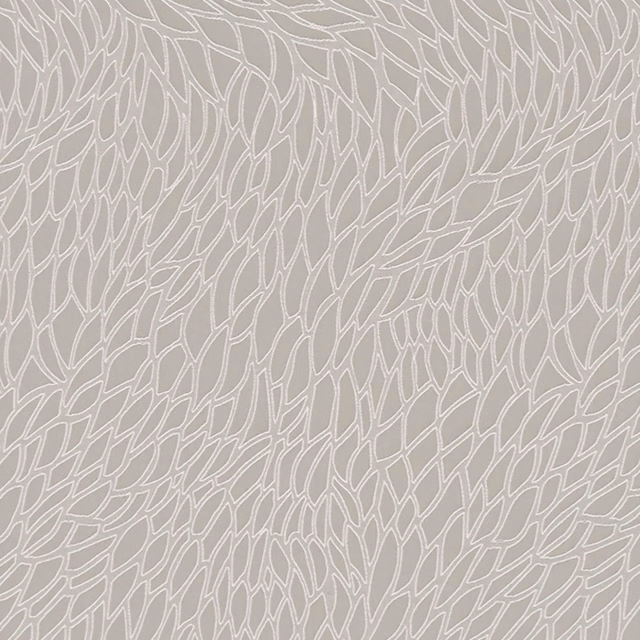 Soft pebble taupe fabric with pale outlined leaf-like tracery and subtle woven texture