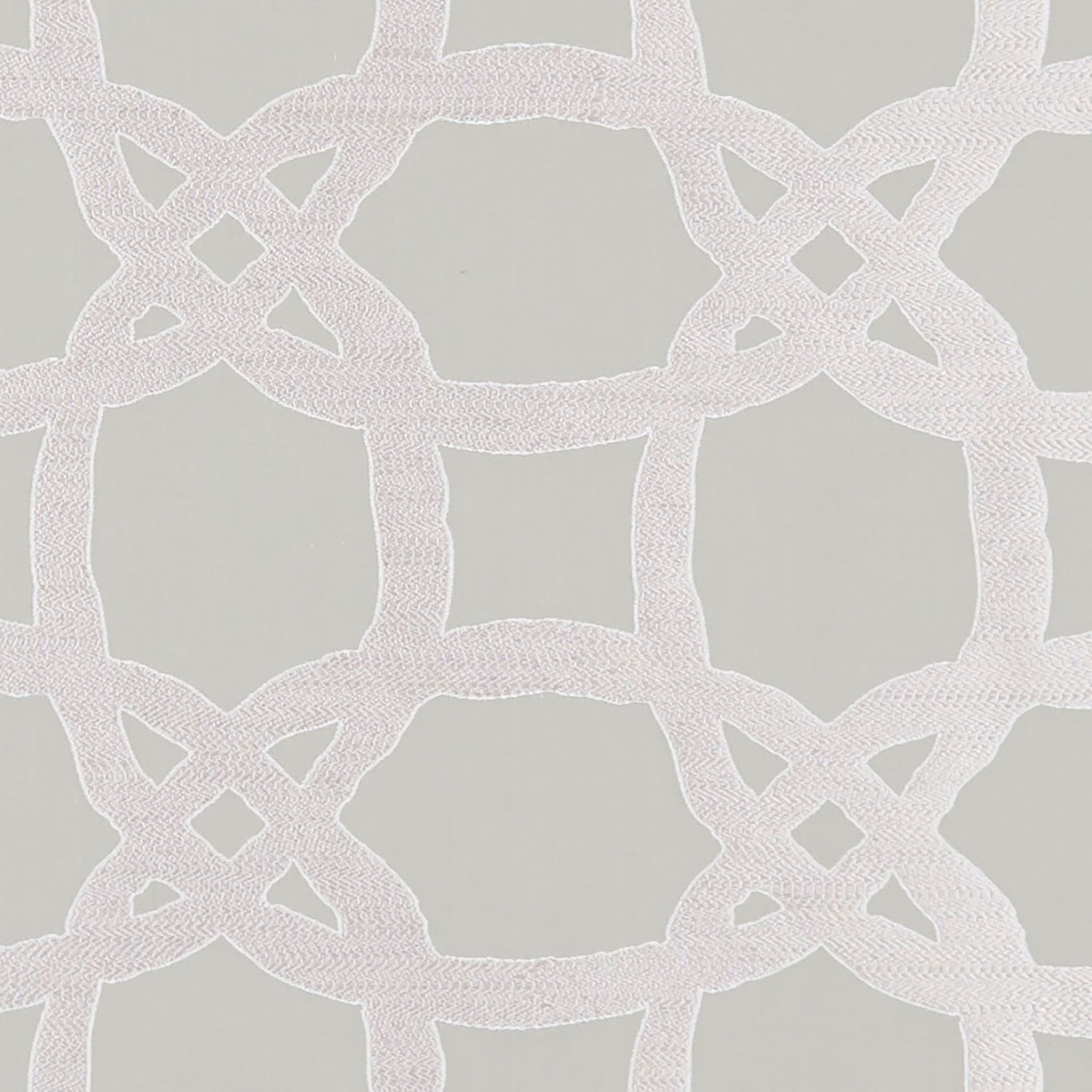 Pale pebble-grey woven ground with a raised blush-white interlocking lattice