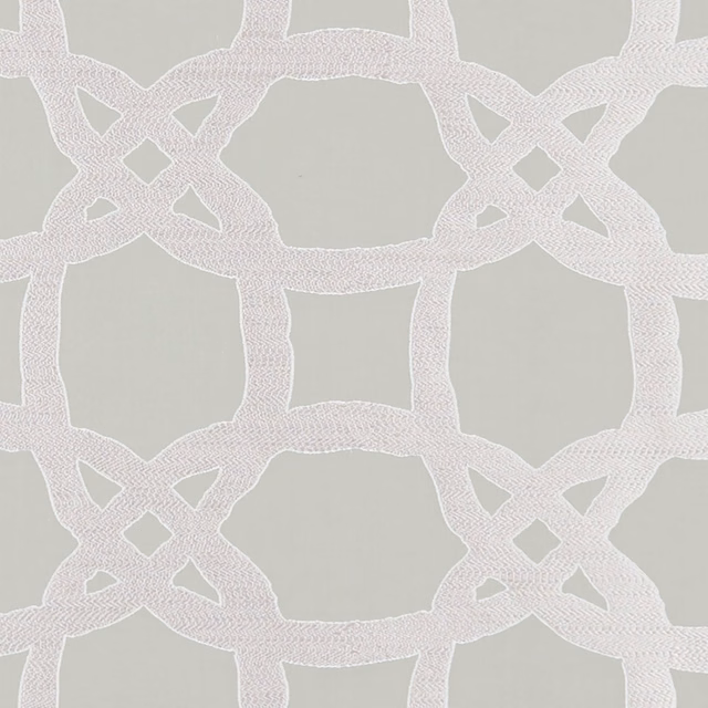 Pale pebble-grey woven ground with a raised blush-white interlocking lattice