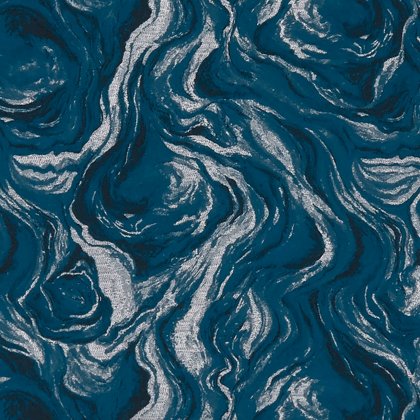 Kingfisher teal marbled swirls with shimmering silver-grey woven highlights
