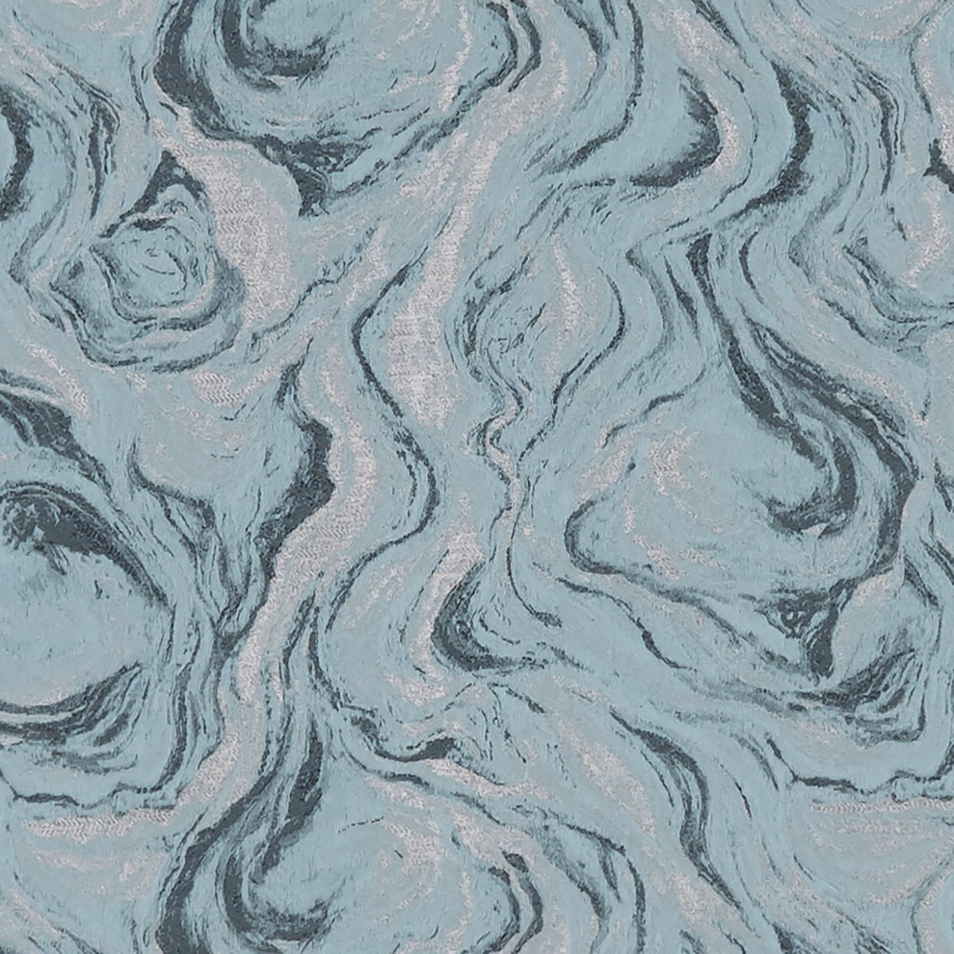Cool mineral-blue textile with charcoal marbled swirls and a softly textured surface