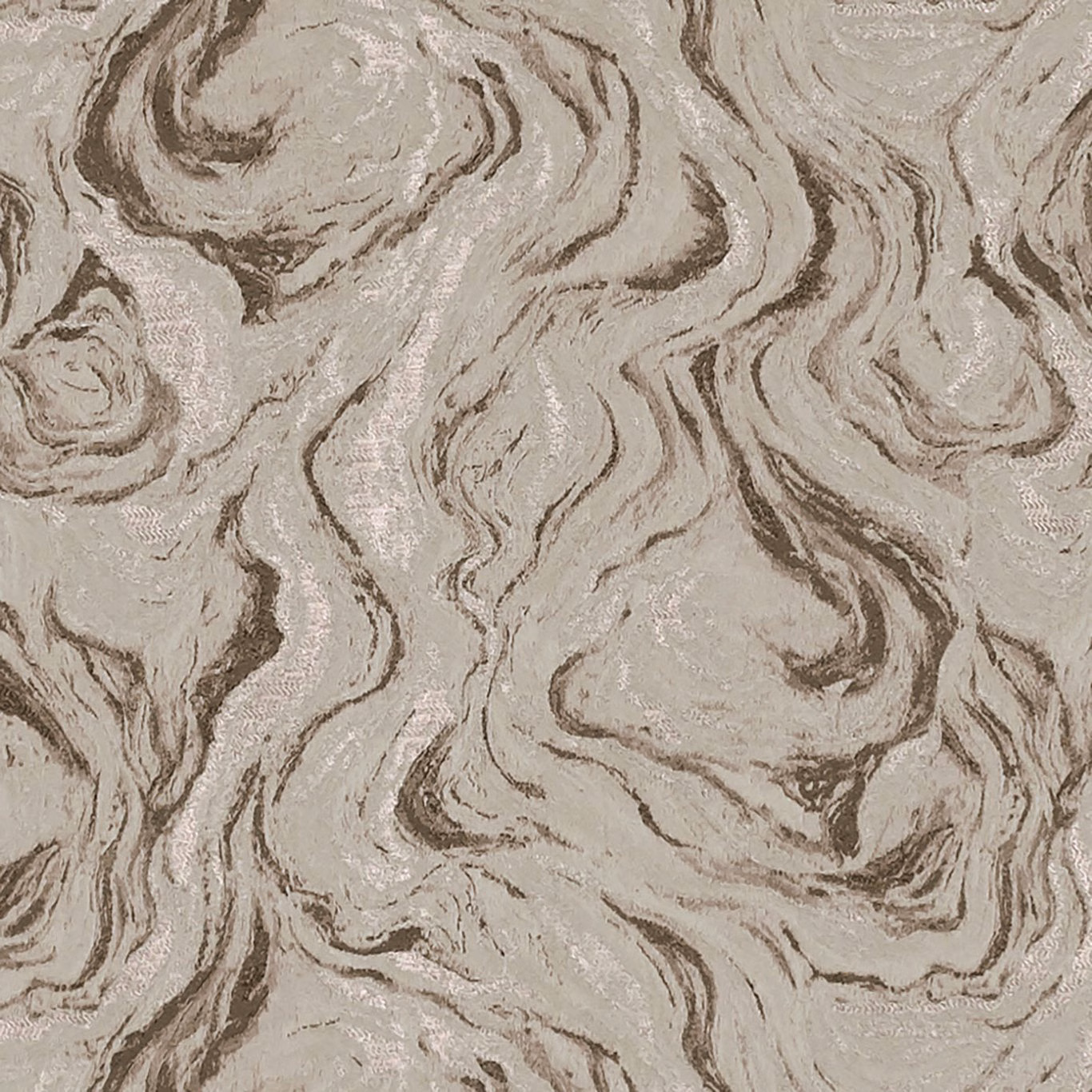 Cool pewter woven fabric with dark brown-grey marbled swirls and textured highlights