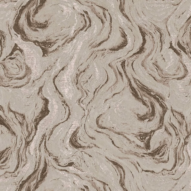 Cool pewter woven fabric with dark brown-grey marbled swirls and textured highlights