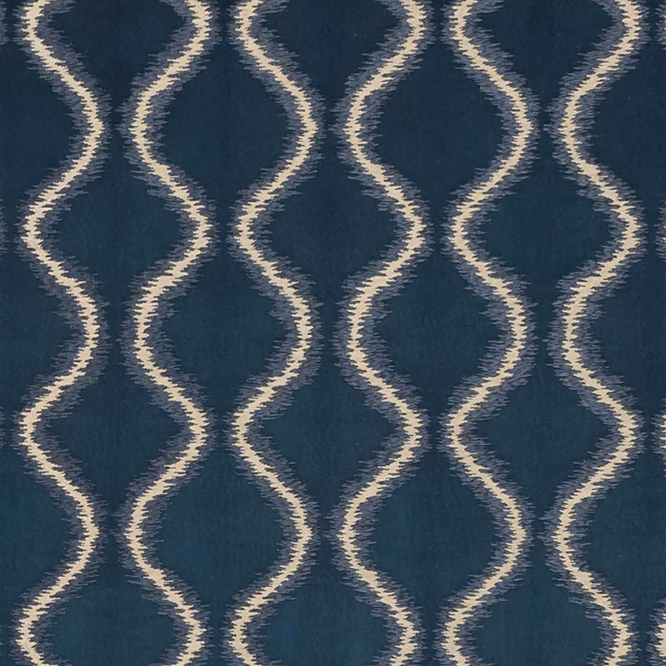 Deep midnight-blue textile with cream wavy lattice lines and soft woven texture