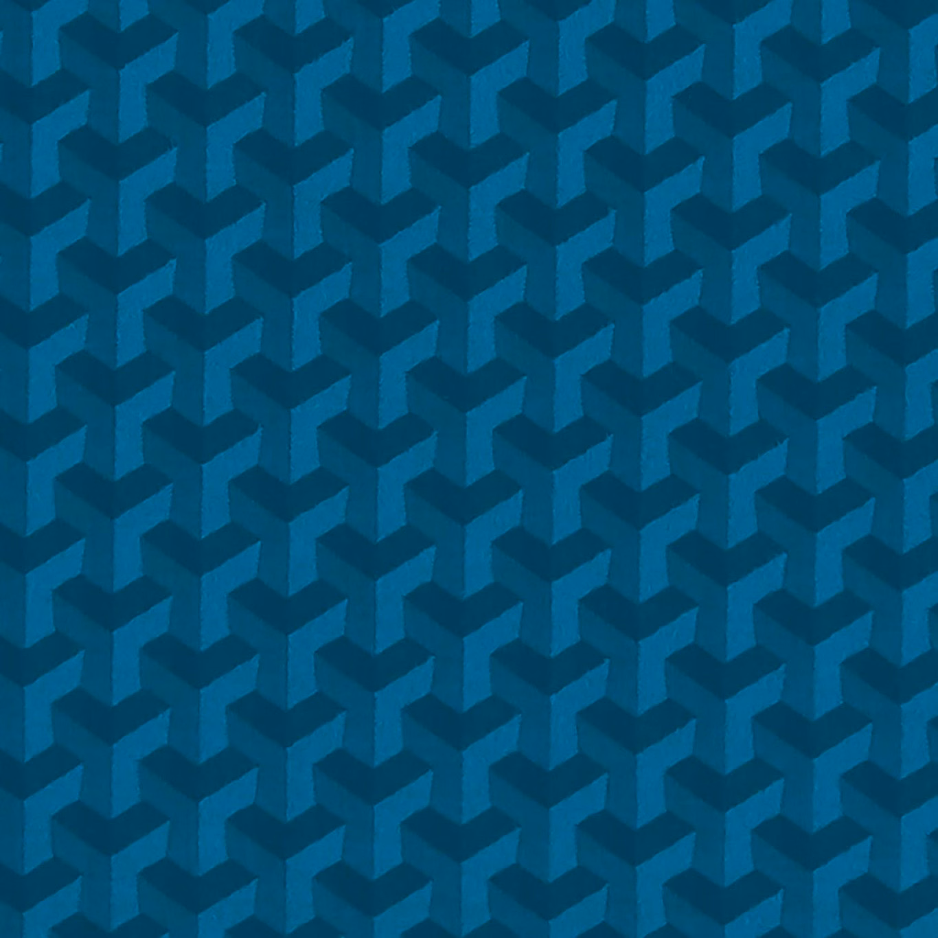 Deep teal-blue woven fabric with a small interlocking geometric motif