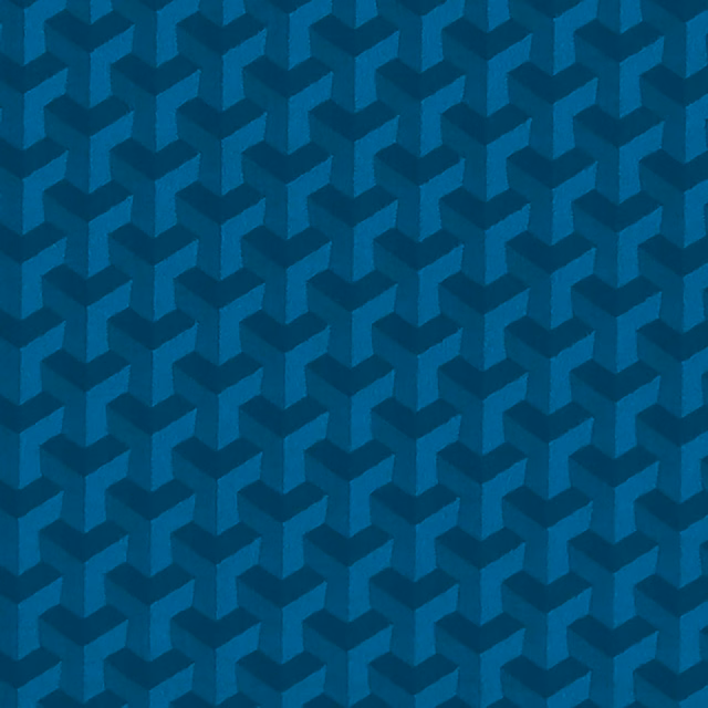 Deep teal-blue woven fabric with a small interlocking geometric motif