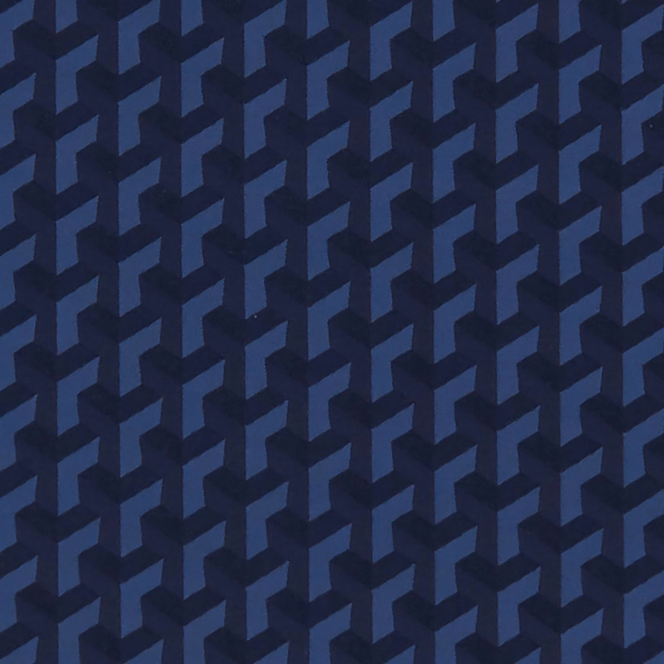 Midnight navy upholstery fabric with a small interlocking blue geometric weave