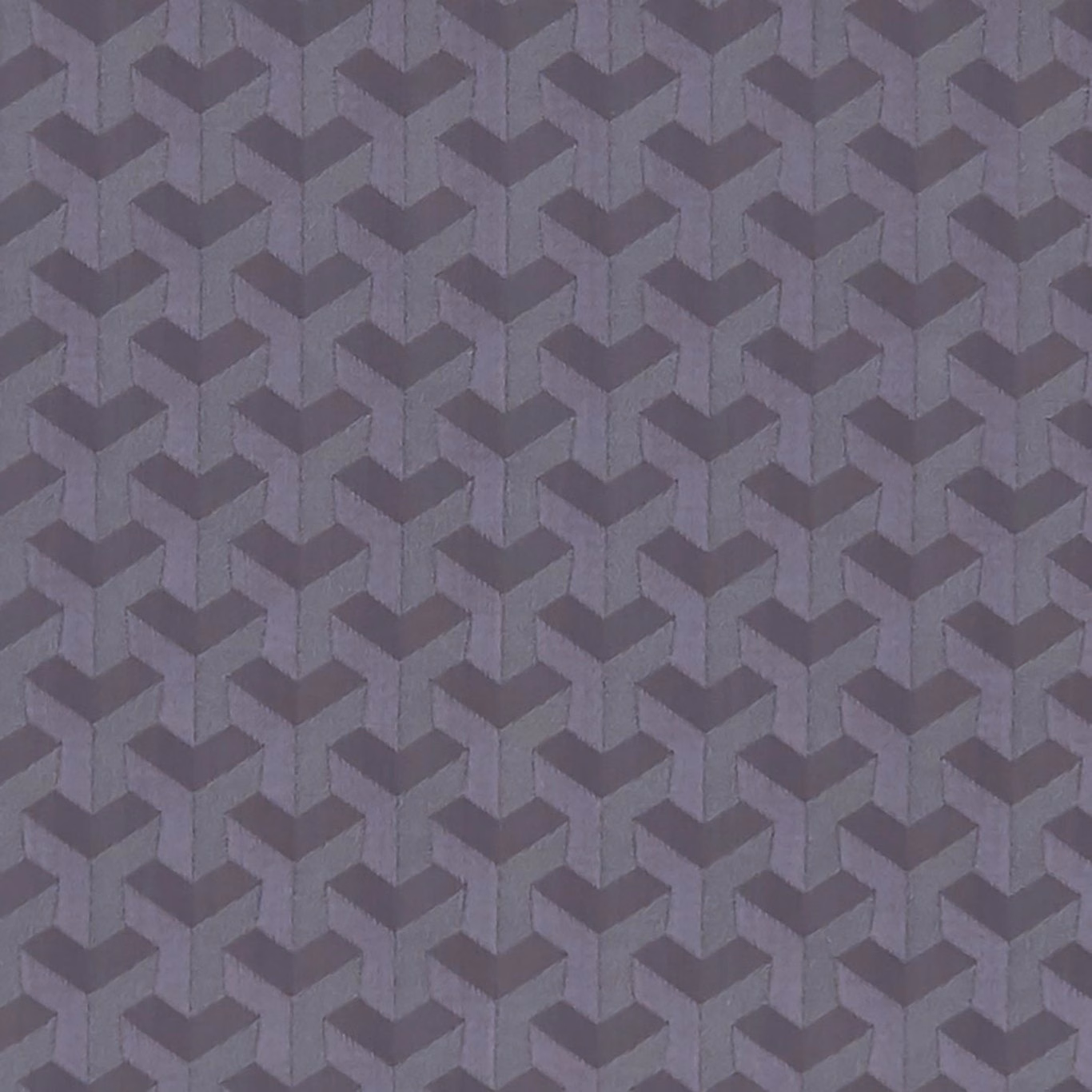 Cool pewter woven fabric with repeating dimensional cube-and-chevron geometry