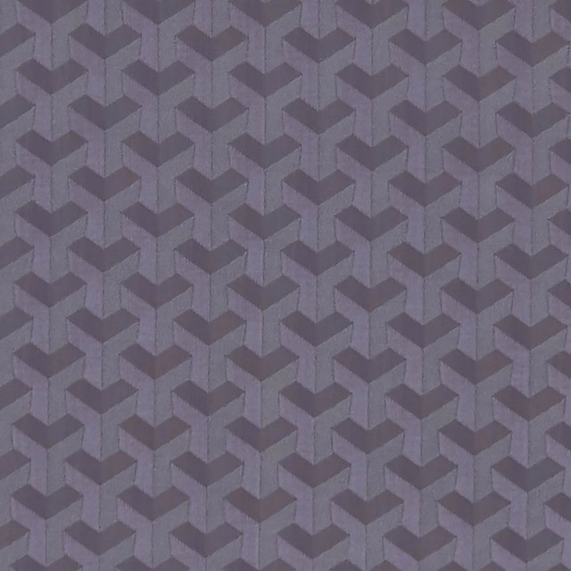 Cool pewter woven fabric with repeating dimensional cube-and-chevron geometry