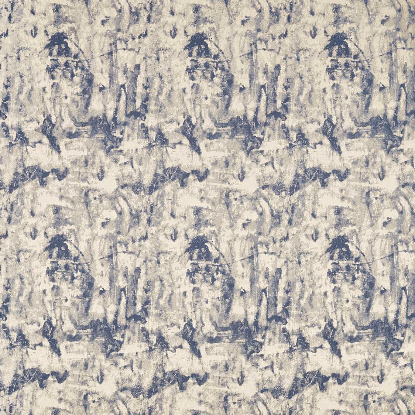 Ivory and smoky blue-grey Tessere Midnight fabric with distressed abstract textured marks