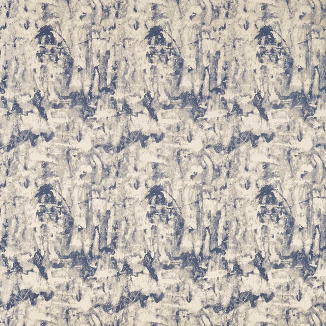 Ivory and smoky blue-grey Tessere Midnight fabric with distressed abstract textured marks