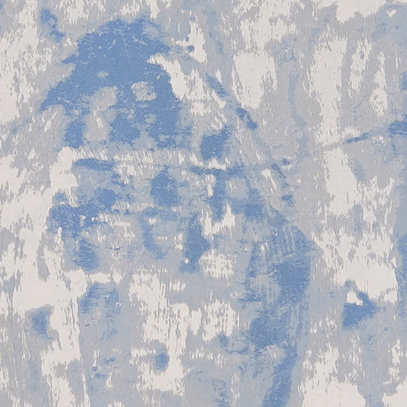 Pale blue-grey painterly streaks and patches on a chalk-white woven fabric ground