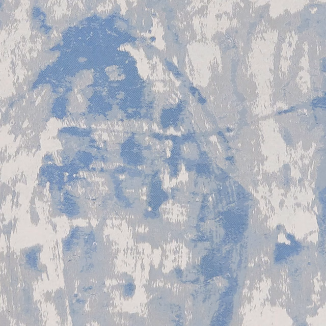 Pale blue-grey painterly streaks and patches on a chalk-white woven fabric ground