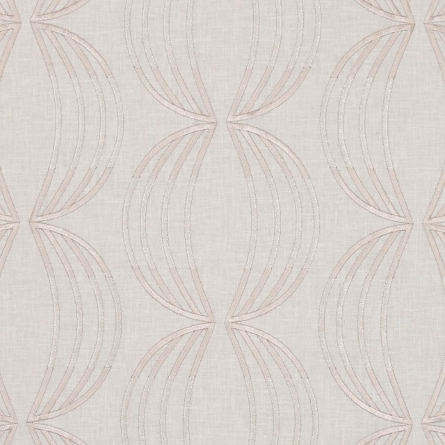 Champagne woven fabric with blush rose fan outlines and subtle crosshatched texture