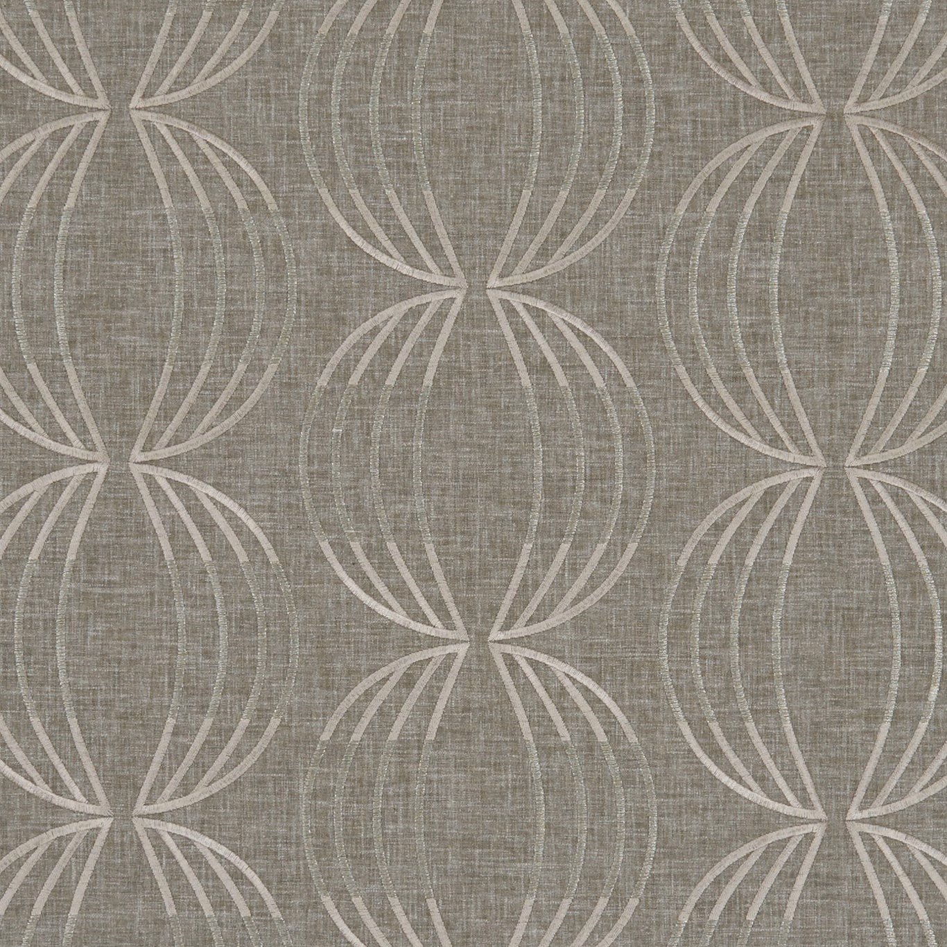 Rose-mocha taupe woven ground with pale looping fan motifs and slub texture