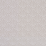Warm ivory fabric with pale taupe fan motifs and a softly textured weave
