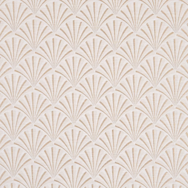 Cream fabric with repeating pale rose-gold Art Deco fan motifs