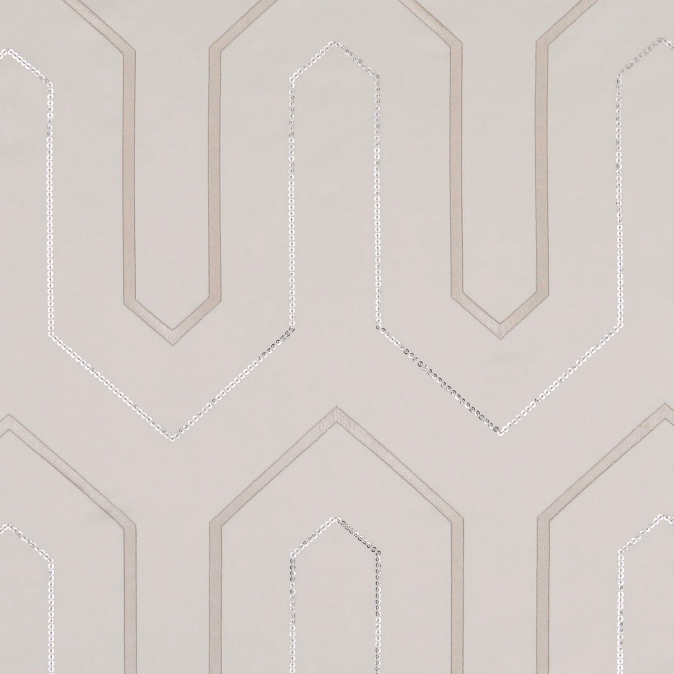 Pale champagne beige fabric with angular arch outlines and delicate dotted geometric detailing