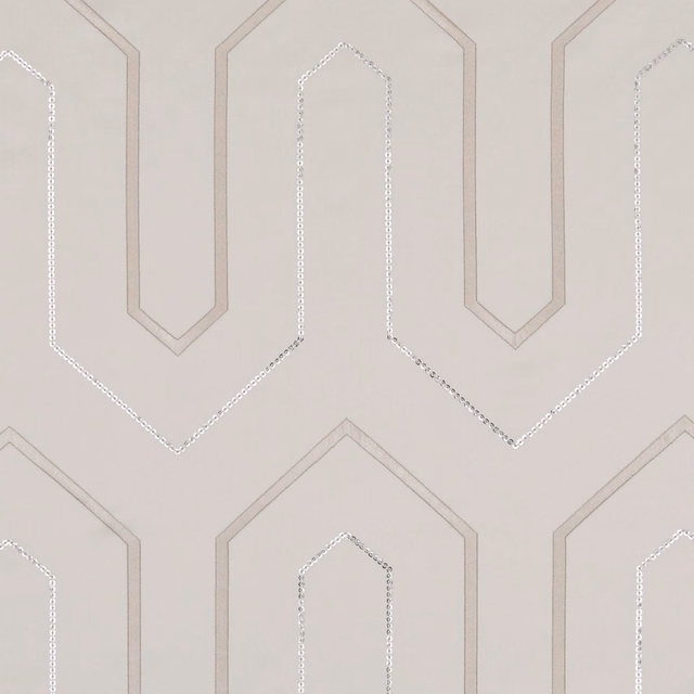 Pale champagne beige fabric with angular arch outlines and delicate dotted geometric detailing