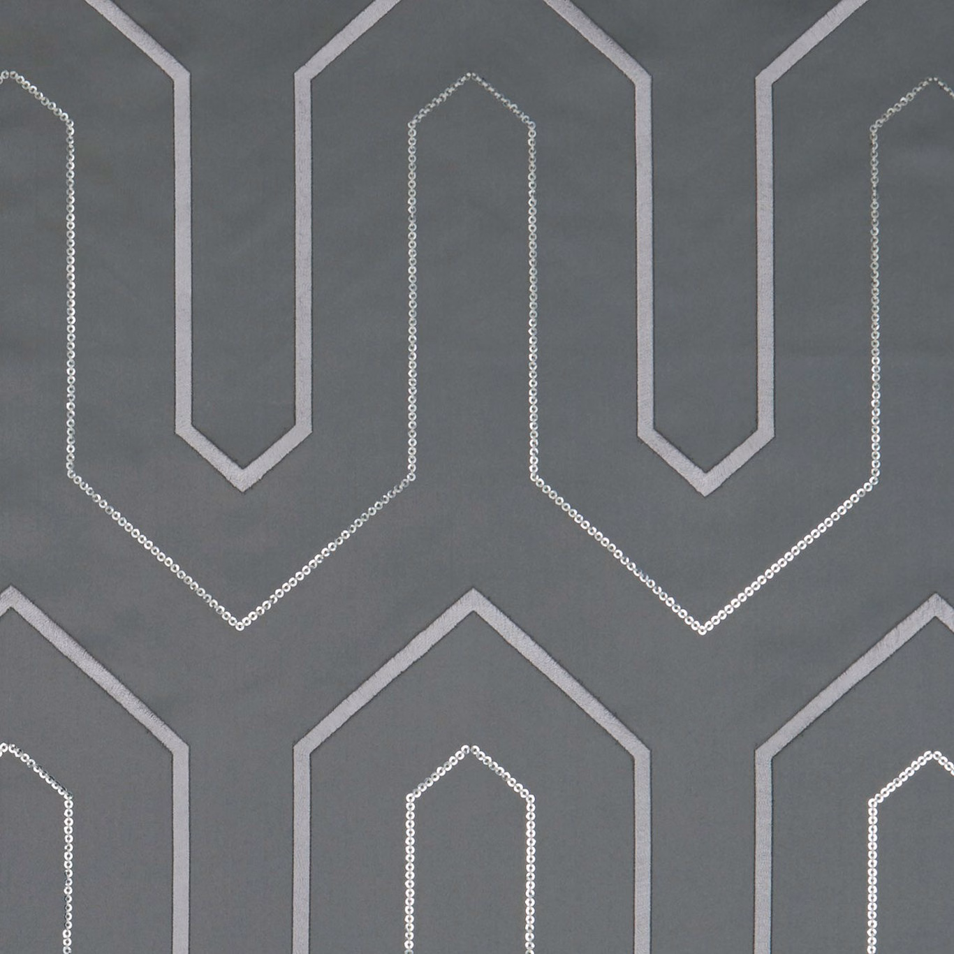 Cool charcoal fabric with pale geometric arches and dotted inner outlines