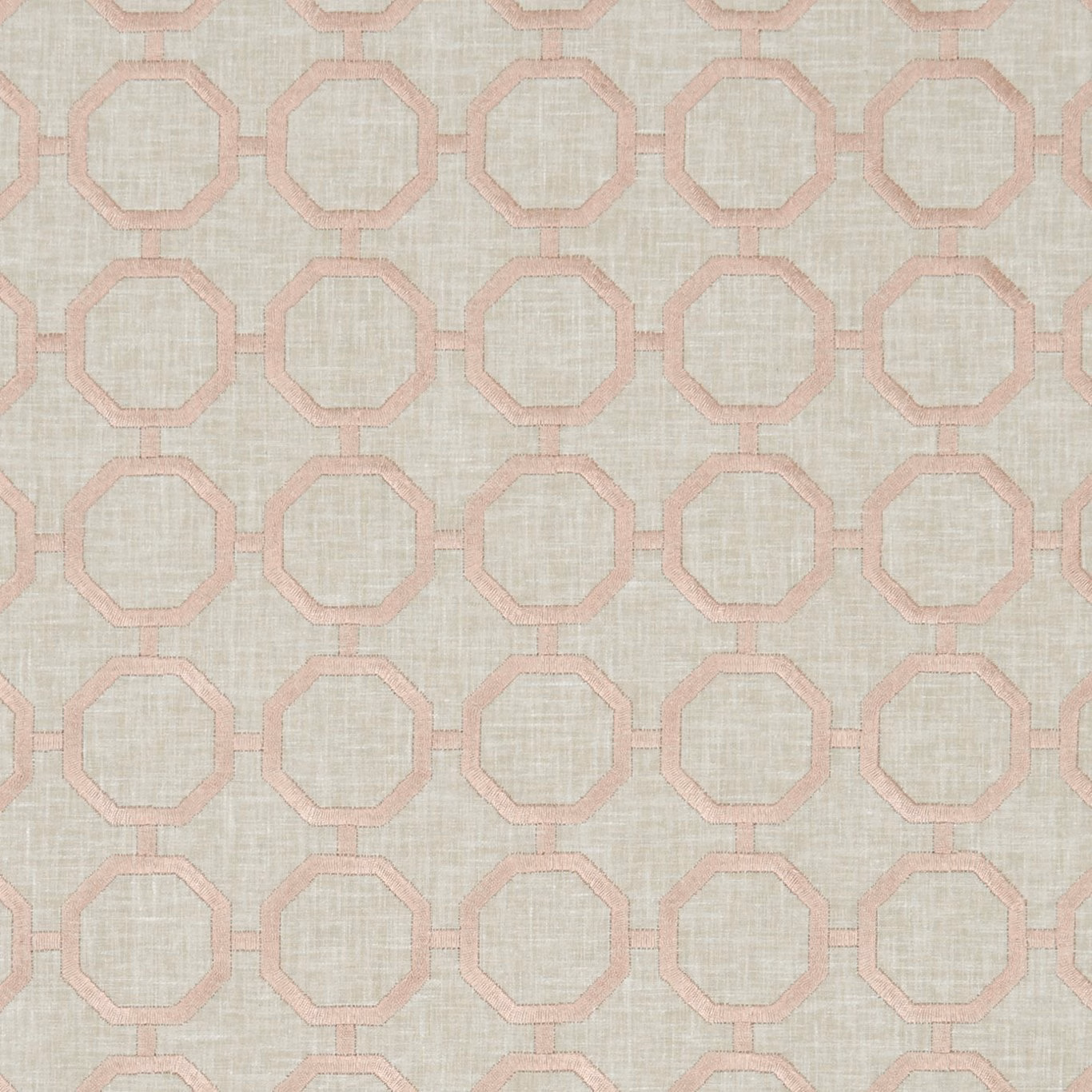 Muted blush-pink octagons on a pale greige crosshatched textile ground