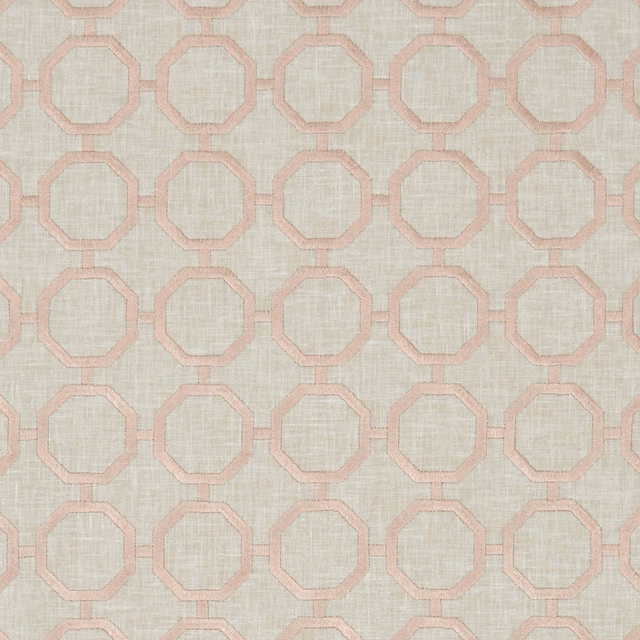 Muted blush-pink octagons on a pale greige crosshatched textile ground