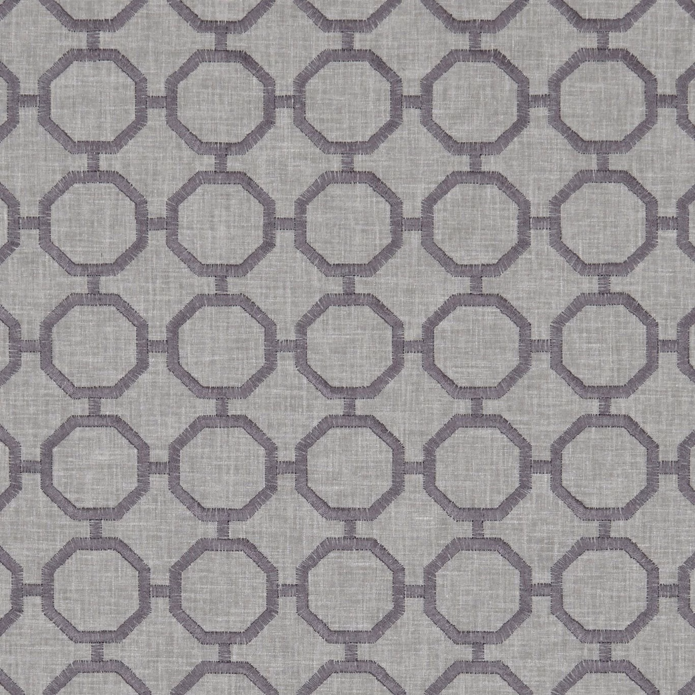 Cool grey fabric with charcoal octagonal lattice and a fine crosshatched weave