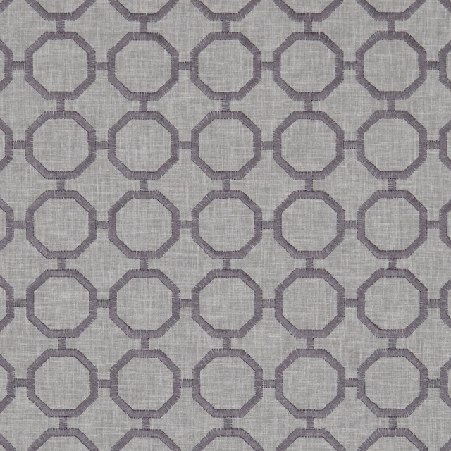 Cool grey fabric with charcoal octagonal lattice and a fine crosshatched weave