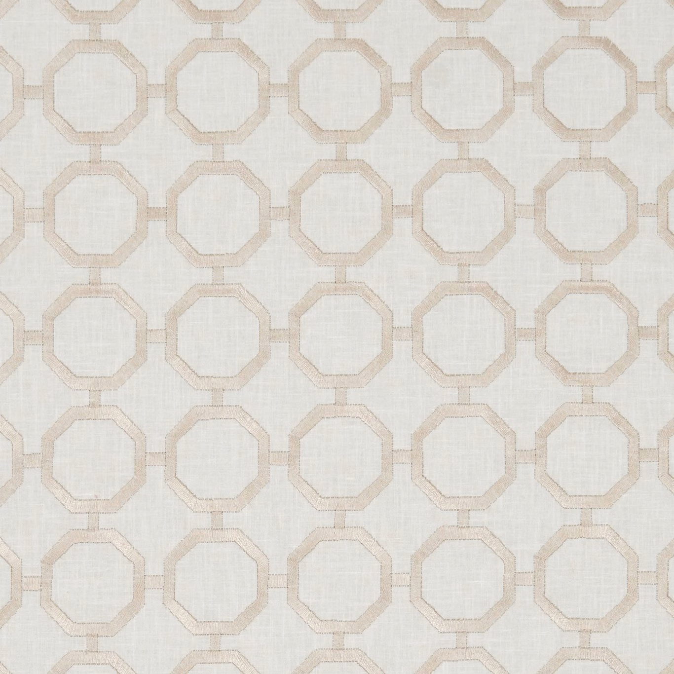 Soft ivory woven fabric with taupe octagonal lattice and subtle crosshatch texture