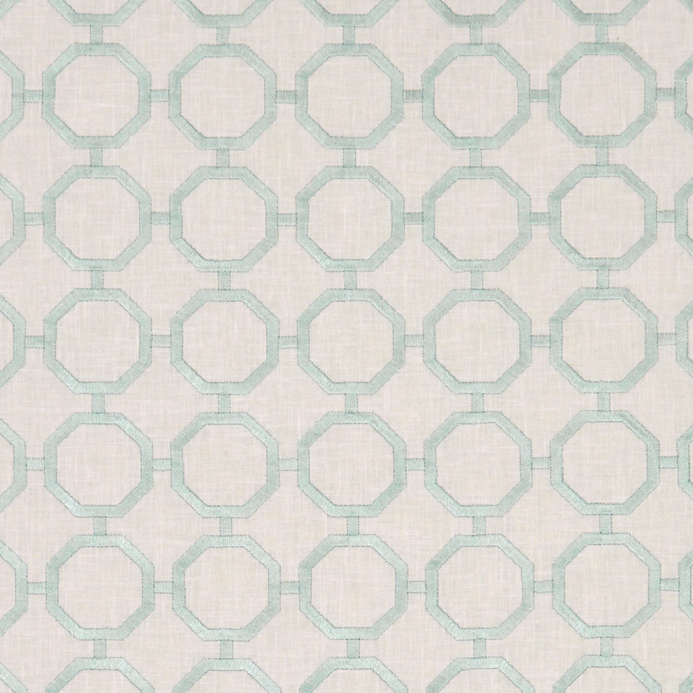 Pale aqua octagonal lattice woven across a soft ivory ground