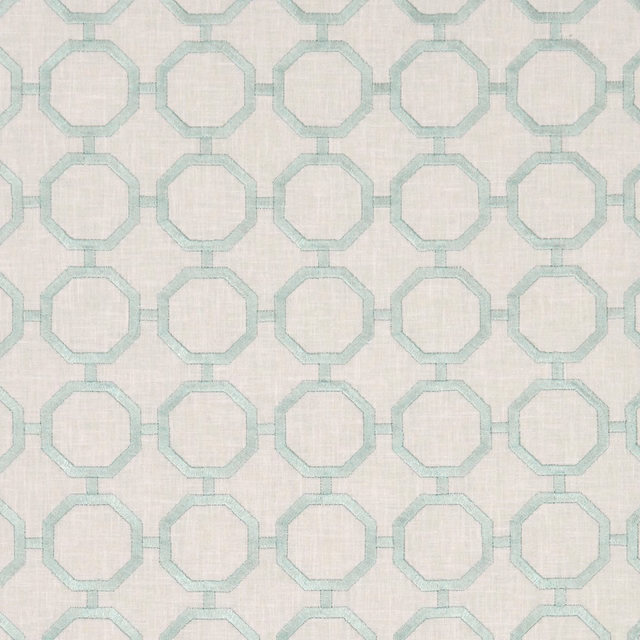 Pale aqua octagonal lattice woven across a soft ivory ground