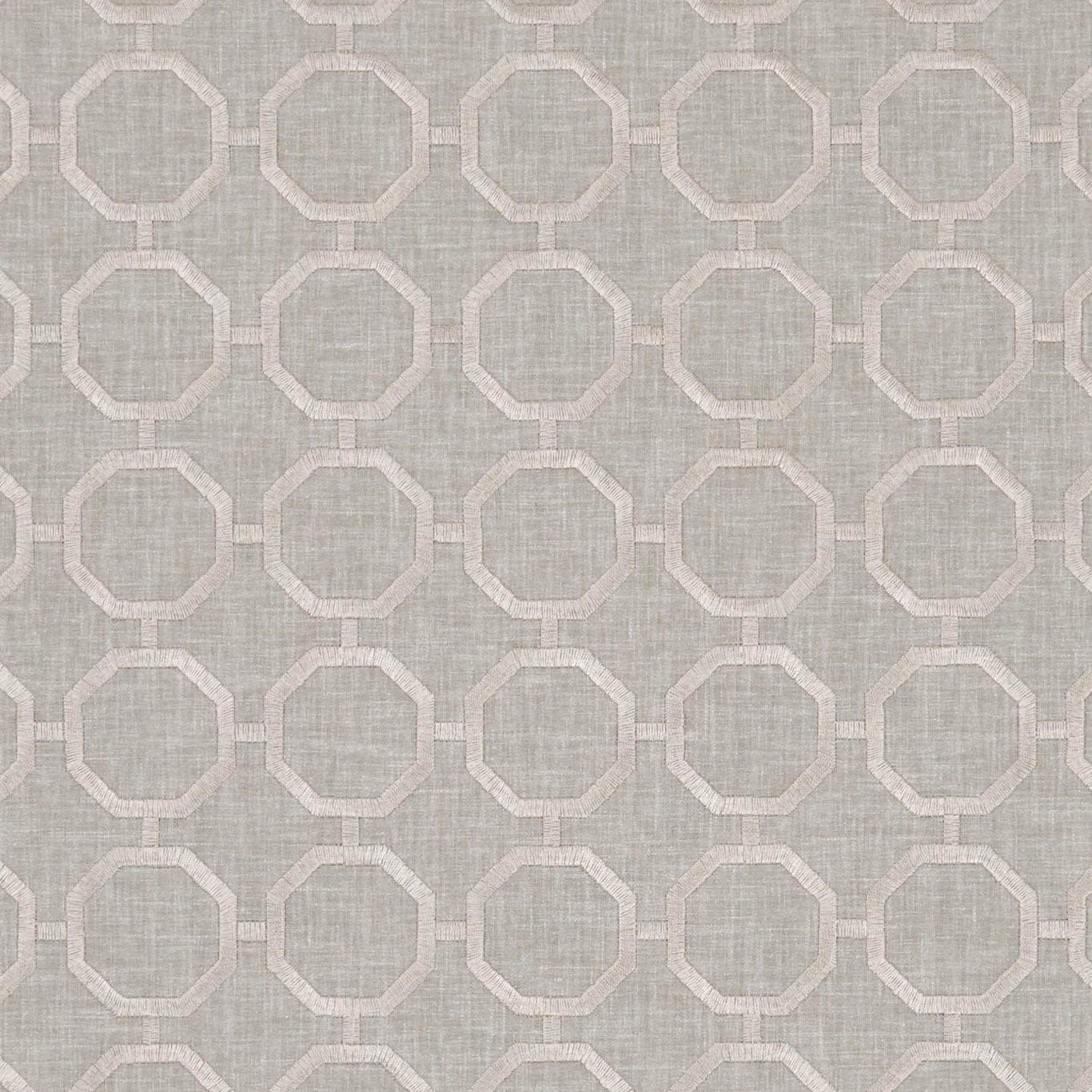 Soft pebble taupe woven fabric with pale cream octagonal lattice and fine crosshatch texture