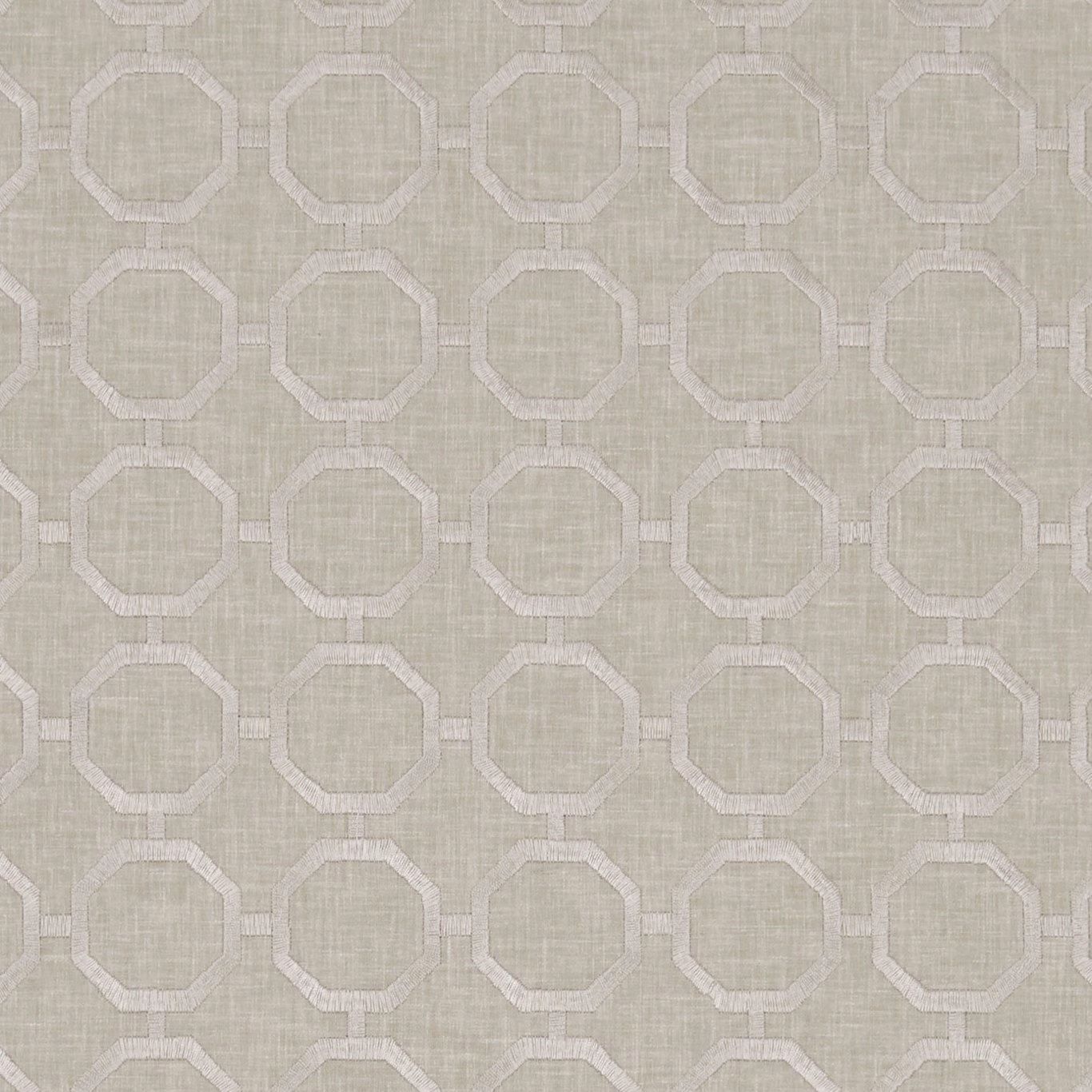 Warm sand woven fabric with ivory clipped-octagon lattice and subtle vertical texture