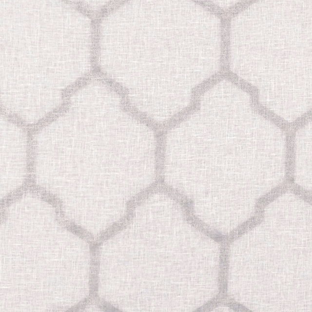 Pale silver-grey sheer with softly textured weave and interlocking hexagons