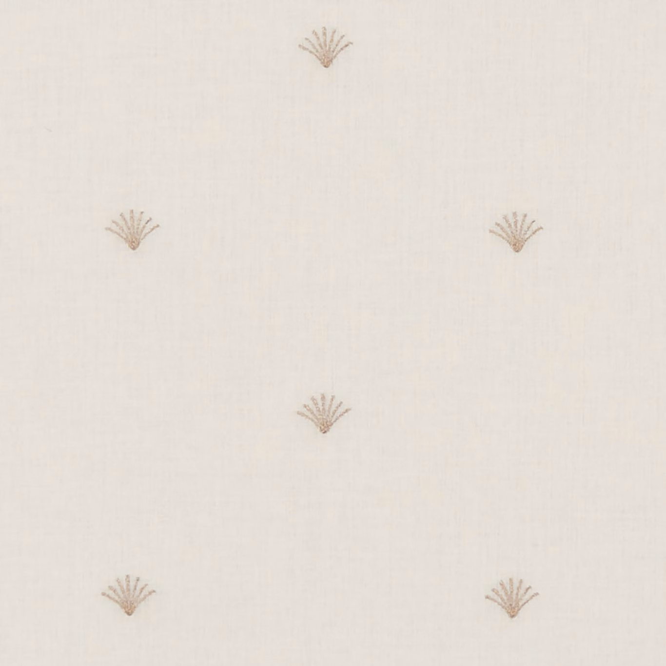Ivory sheer fabric with spaced rose-gold fan motifs and a fine translucent weave