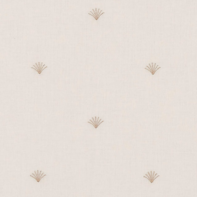 Ivory sheer fabric with spaced rose-gold fan motifs and a fine translucent weave
