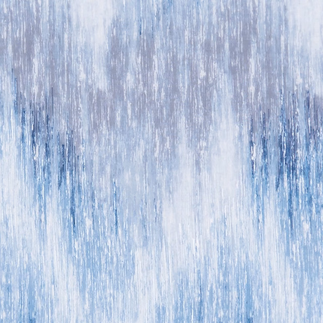 Icy chambray-blue sheer with layered white vertical brushstrokes and denim accents