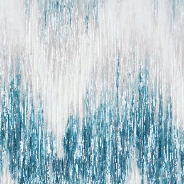 Icy teal-blue sheer with pale ground and dense vertical painterly streaks