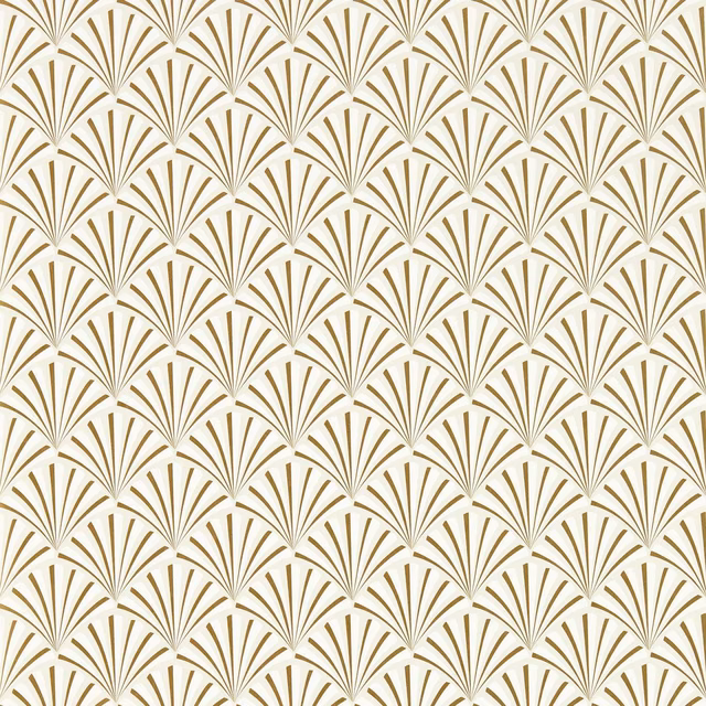 Pearl cream wallpaper with repeating muted taupe Art Deco fan lines