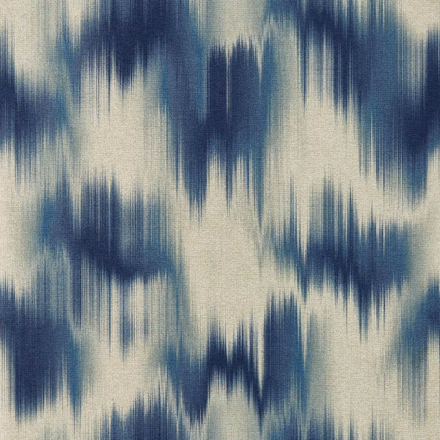 Midnight blue vertical ikat-like marks over a pale ivory ground