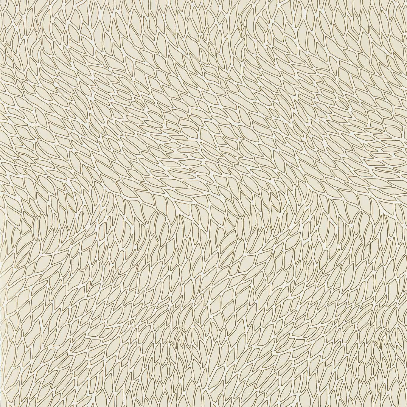 Warm ivory wallpaper with fine taupe leaf outlines flowing across the swatch