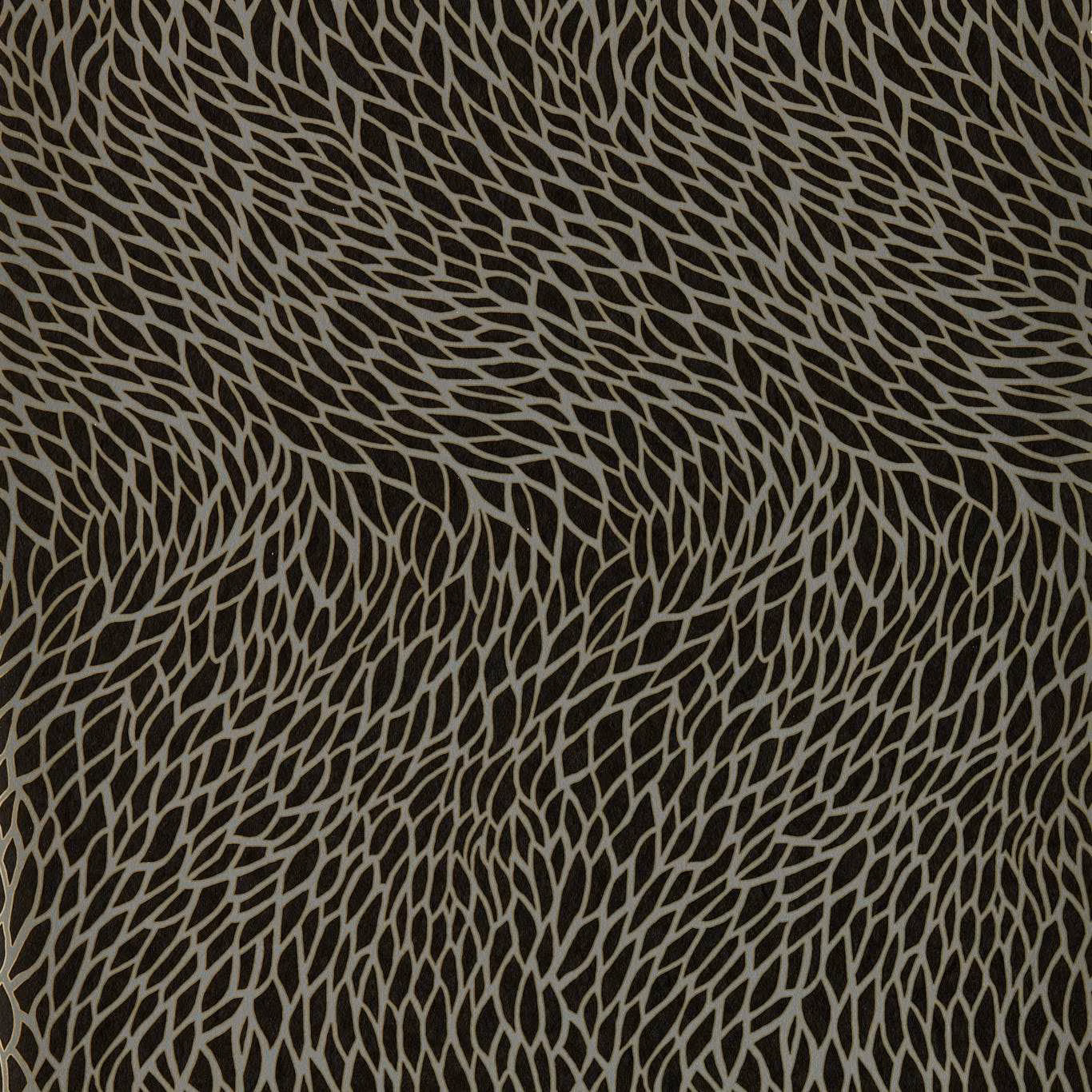 Near-black wallpaper with dense taupe branching linework and a softly textured surface