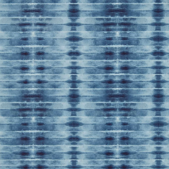 Icy blue and teal wallpaper with dark navy, plum-toned horizontal ikat bands