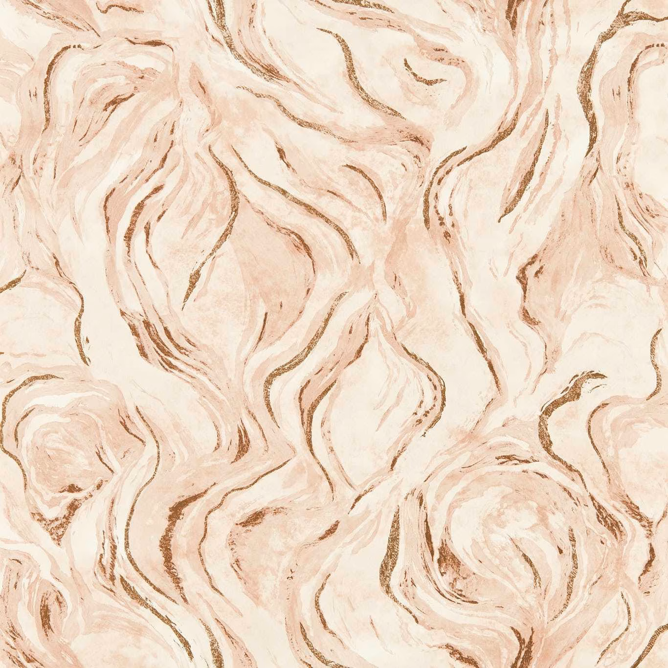 Pale blush and cream marbled wallpaper with fine brown sweeping lines