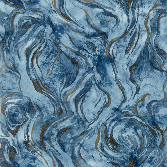 Icy blue abstract marble wallpaper with navy swirls and bronze-brown veins