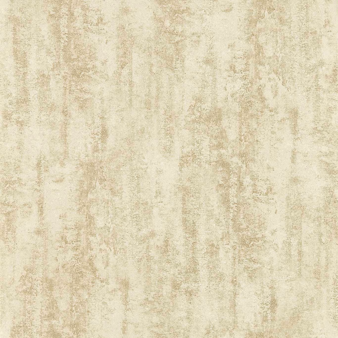 Aged cream-gilver wallpaper with softly distressed vertical mineral-like striations